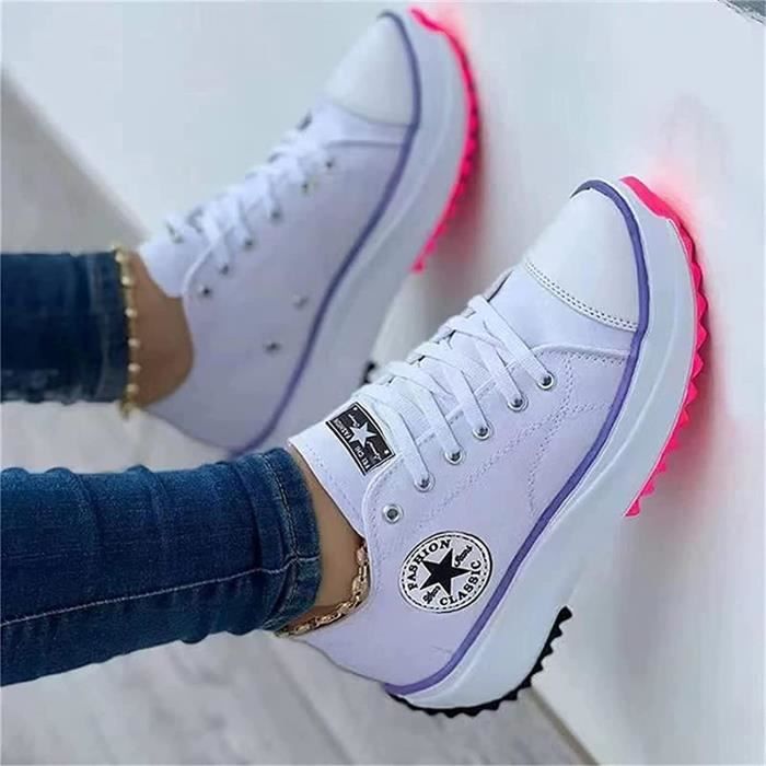 Canvas Shoes Women Fashion Trainers, Ladies Sneakers, Ladies Lace Up Trainers, Breathable Platform Flat Shoes Woman Sneakers