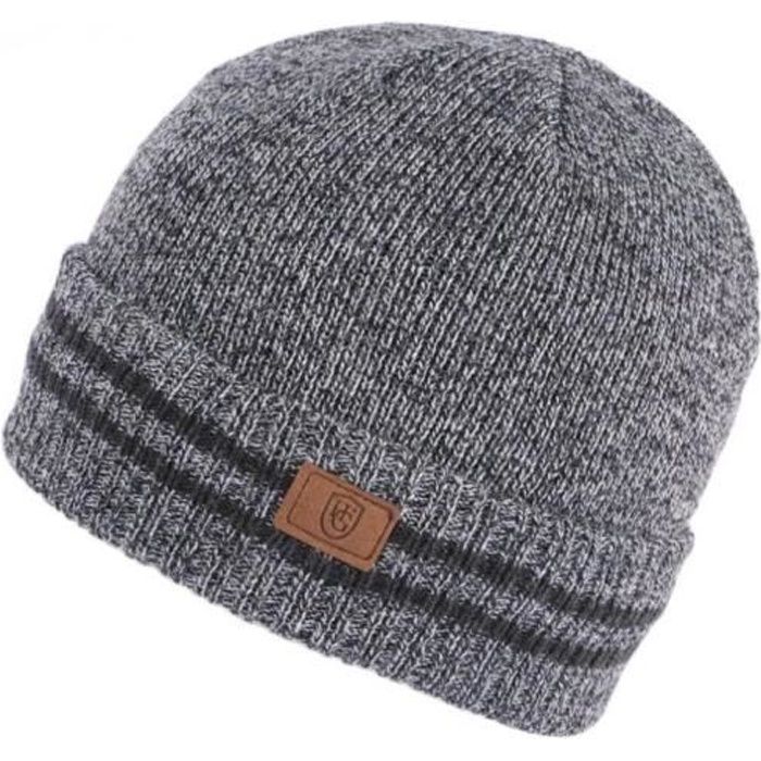 Bonnet Gris en Laine Homme et Femme Tendance Doublure Polaire Kyton - Taille unique - Gris