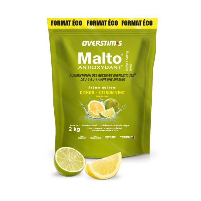 OVERSTIMS - Malto - Augmente les réserves énergétiques les 3 jours précédant une épreuve - Citron Citron vert - Sachet 2kg