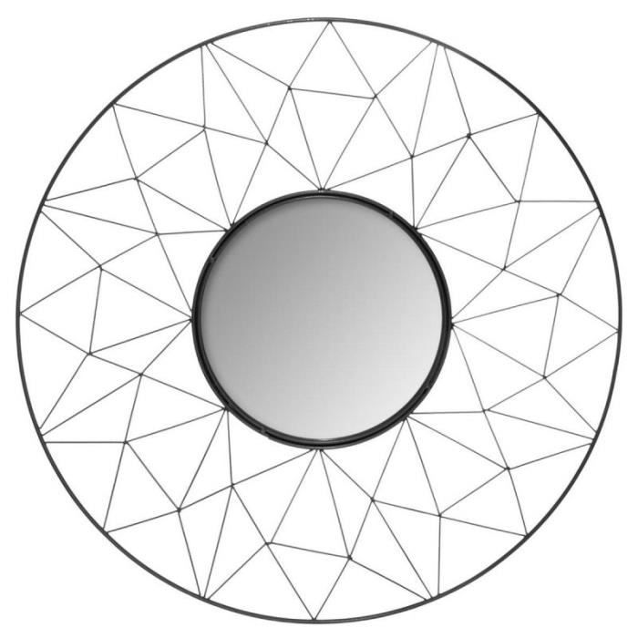 Miroir Mural Rond en Métal -Graphique- 50cm Noir