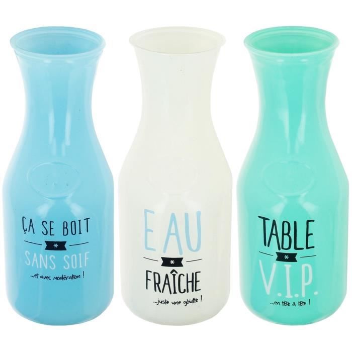 Lot Ensemble 3 Carafe Pichet Bistrot Inscription Fun Verre 0,5L