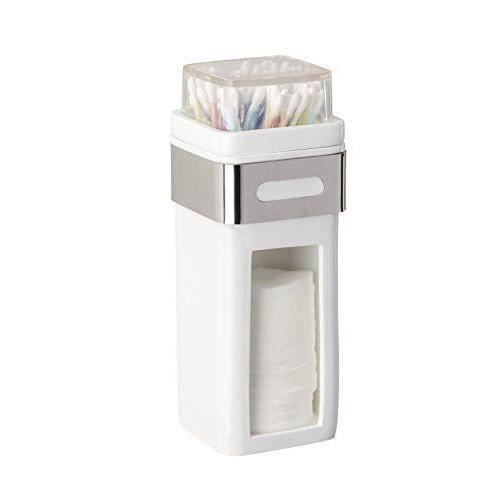 WENKO Porte coton démaquillant et distributeur coton tige Premium Plus, fixation murale, Acier Inox - Plastique, Blanc - Chromé
