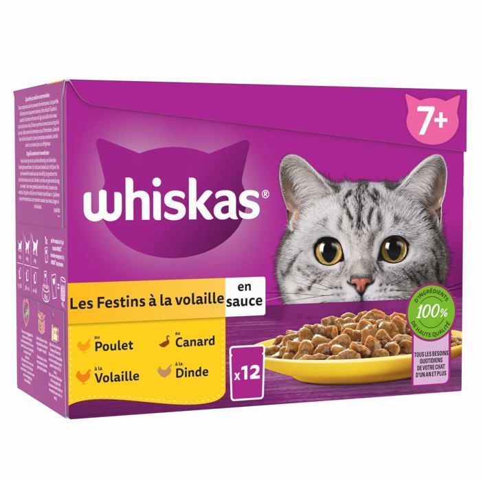 Comparer les prix de Pâtée pour chat senior - WHISKAS - Festins à la Volaille - 48 sachets - 46 kg - Nourriture humide