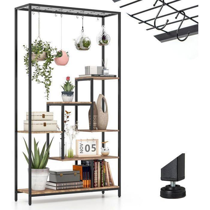 RELAX4LIFE Porte-Plante à 6 Niveaux avec 10 Crochets Étagère à Plantes avec Pieds Ajustable comme Étagère de Rangement/Présentoir