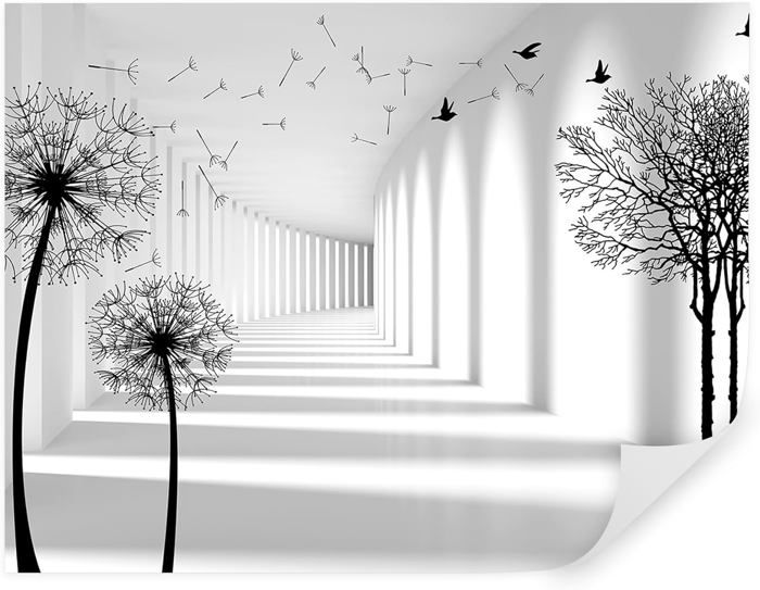 Papier Peint 3D Panoramique Tunnel de Fleurs 250x175 cm Blanc et or ...