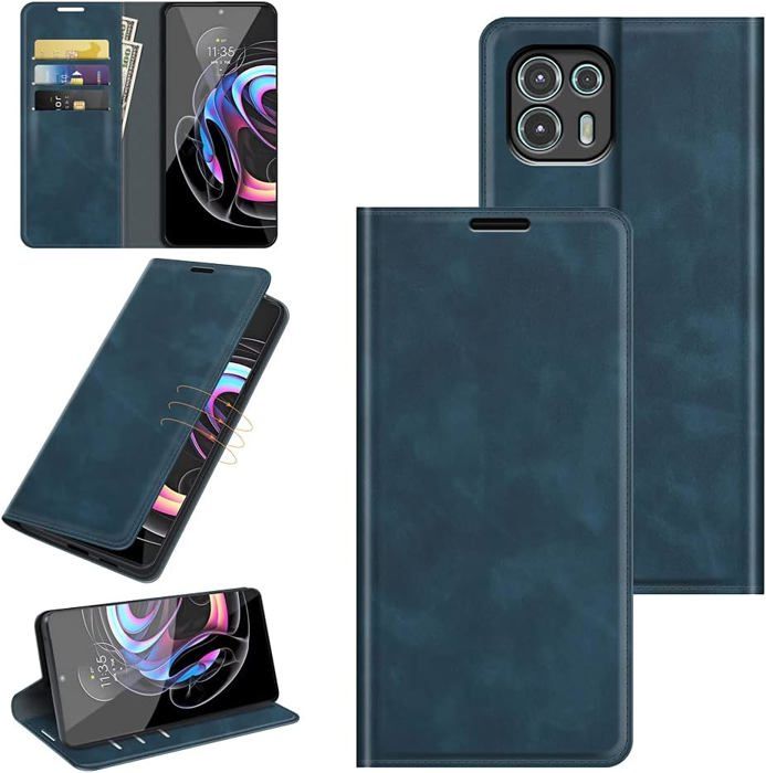 Coque Portefeuille En Cuir PU Pour Motorola Moto G56 5G - Avec Emplacements Cartes Et Fermeture Magnétique - Bleu