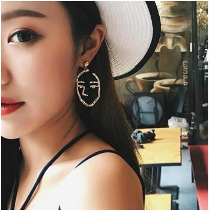 GALPADA Boucles D'Oreilles Visage Abstrait – Rempli Or, Léger, Tendance – Cadeau Idéal Pour Fille Ou Femme