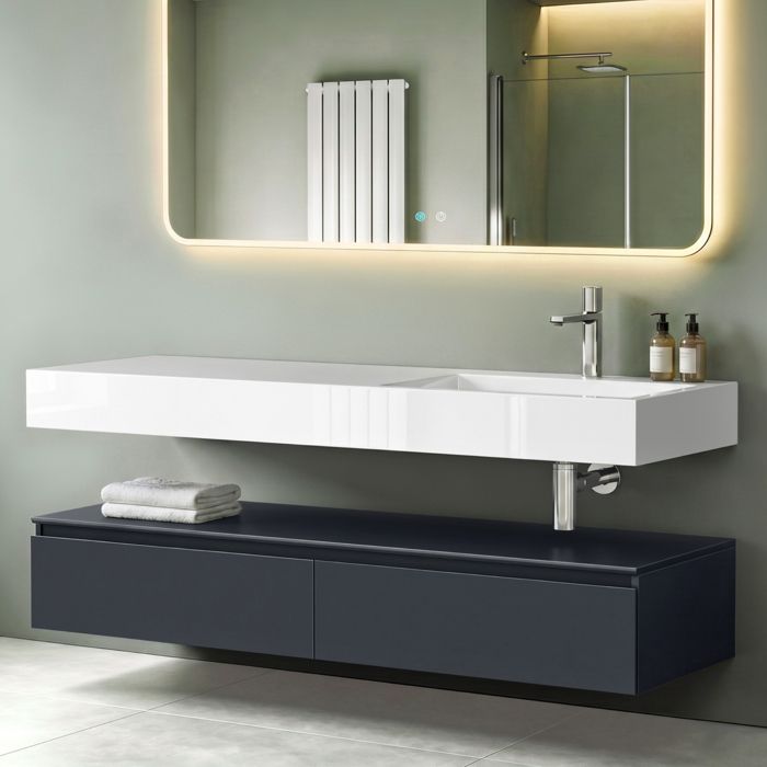 Mai & Mai Meuble de Salle de Bain Gris Noir Mat Ensemble de 2 Pièces Meuble avec Lavabo 150cm Meuble avec 2 Grands Tiroirs Mai & Mai Meuble de Salle de Bain Gris Noir Mat Ensemble de 2 Pièces Meuble avec Lavabo 150cm Meuble avec 2 Grands Tiroirs