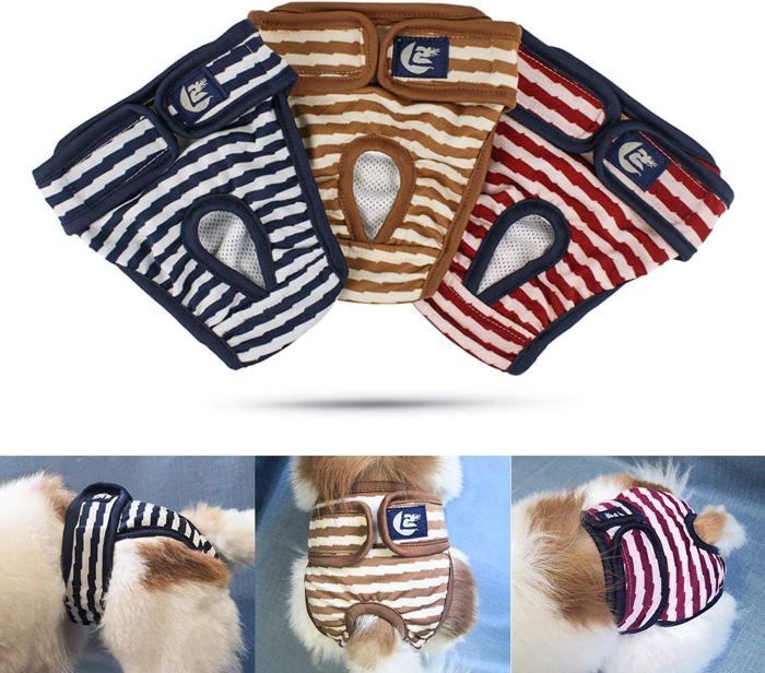 Meilleurs prix pour Couche pour Chien (Paquet de 3) Lavables Culotte pour Chien Femelle Chaleur Confortable pour Animaux Femelles Chiens - L(35-45cm)