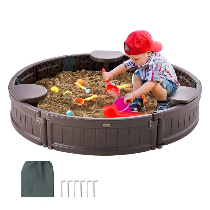 Outsunny Bac à Sable Rond Pour Enfants – 123x22,5 Cm, Avec Couvercle Oxford, 3 Sièges, HDPE – Extérieur Jardin