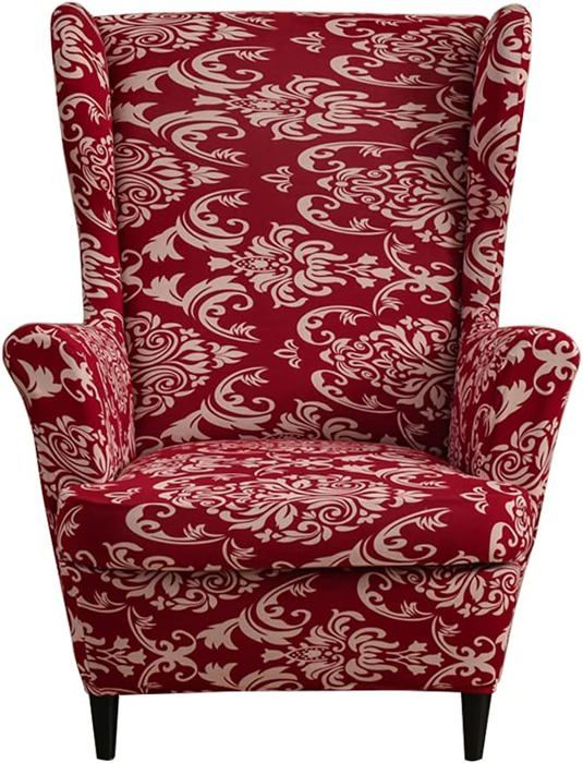 Housse Fauteuil à Oreilles 2 pièces Housse de Protection Fauteuil à Oreilles imprimée Extensible-imprimé vintage rouge