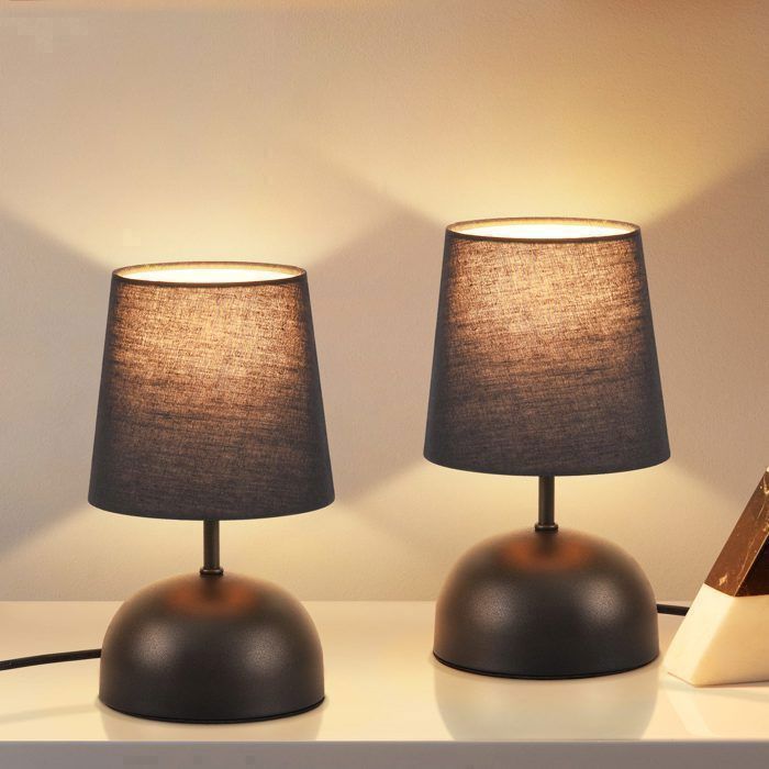 Lot de 2 Lampes de Chevet Noires en Tissu NETTLIFE - Lampe de Table E14 Style Moderne pour Chambre Salon Bureau