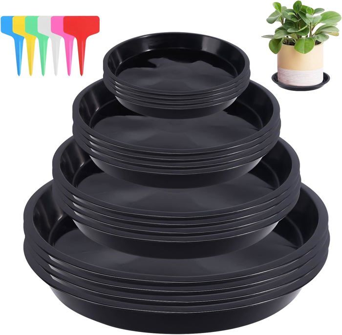 XiangJunly Lot de 16 soucoupes en plastique pour pots à l'intérieur et à l' extérieur 12/16/18/22 cm 18 étiquettes