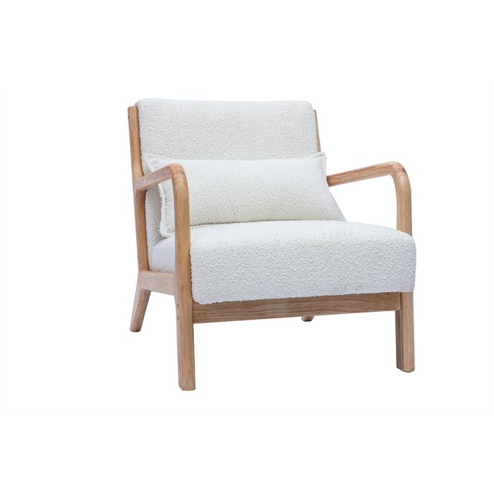 Miliboo - Fauteuil scandinave en tissu effet laine bouclée blanc et bois clair massif DERRY