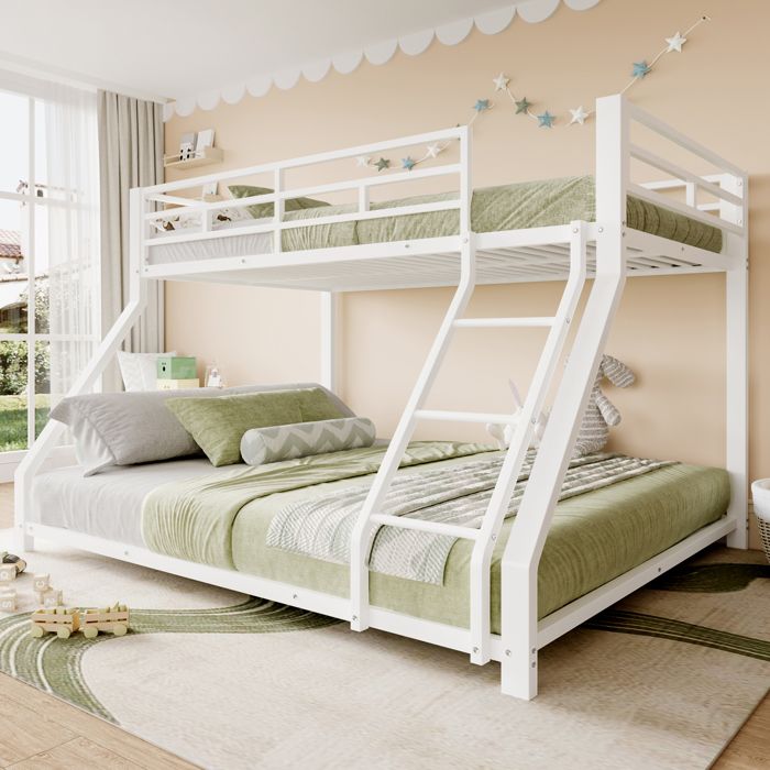 OKWISH Lit Superposé 90×200/140×200cm Lit 2/3 Places avec Barrière Escalier 2 Sommiers Inclus - Métal Blanc OKWISH Lit Superposé 90×200/140×200cm Lit 2/3 Places avec Barrière Escalier 2 Sommiers Inclus - Métal Blanc