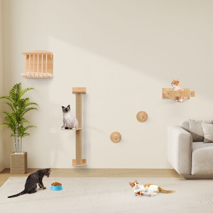 Comparer les prix de Arbre à Chat Murale 4 en 1 COSTWAY, Etagères Murales pour Chat avec Arbre à Chat à 3 Niveaux, Hamac, Griffoir et Tapis, Condo