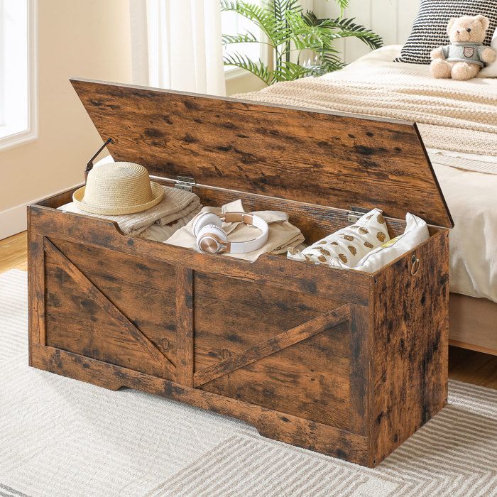 HOOBRO Coffre de Rangement Banc de Rangement charnières de sécurité Armoire à Jouets Banc à Chaussures Marron Rustique