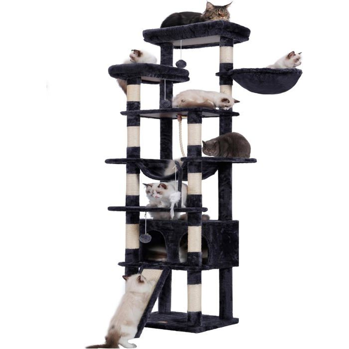 Comparer les prix de Arbre À Chat,Hauteur 200Cm,Avec 11 Griffoirs,2 Plate-Forme,1 Planche À Griffer,Niche,Panier,Hamac,3 Pompons,Multi-Niveaux Pour Cha