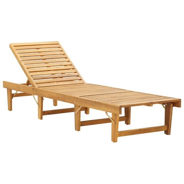 JLL*TOP - Chaise longue - Bain de soleil - pliante avec coussin - Bois dacacia solide LLL759
