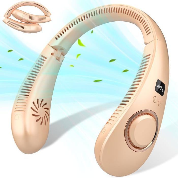 FLEUVE - Ventilateurs - Ventilateur De Cou Sans Pales Casque Pliable LED Silencieux Idée Cadeau - Marron - Kouric