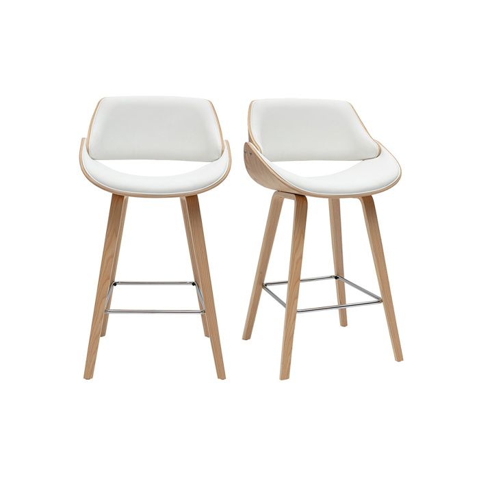 Miliboo - Tabourets de bar design blancs et bois clair H70 cm (lot de 2) CLASH
