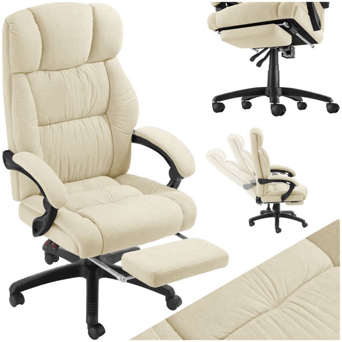 Chaise de bureau - TECTAKE - Fauteuil de bureau JILIEN avec repose-pieds et revêtement en velours 64 x 68-118 x 89-115 cm - Beige