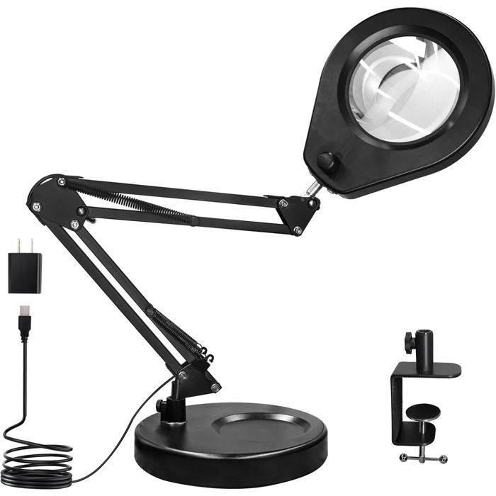 Lampe Loupe Beyamz 5 Dioptries - Lampe De Travail Avec Pince, Bras Pivotant, 3 Couleurs Et Intensité Variable