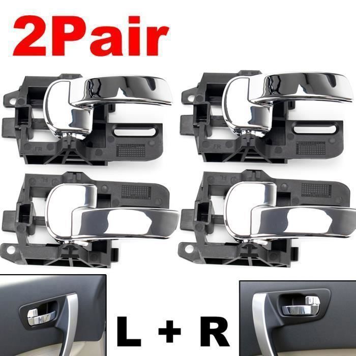 Couvercles De Poignée De Porte Intérieure Avant Pour Nissan Qashqai J10 (2007-2015) - Paire Gauche + Droite - Argent ABS