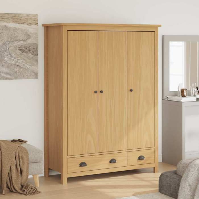 Armoire 3 portes - vidaXL - Hill - Pin massif - 127x50x170 cm - Marron miel