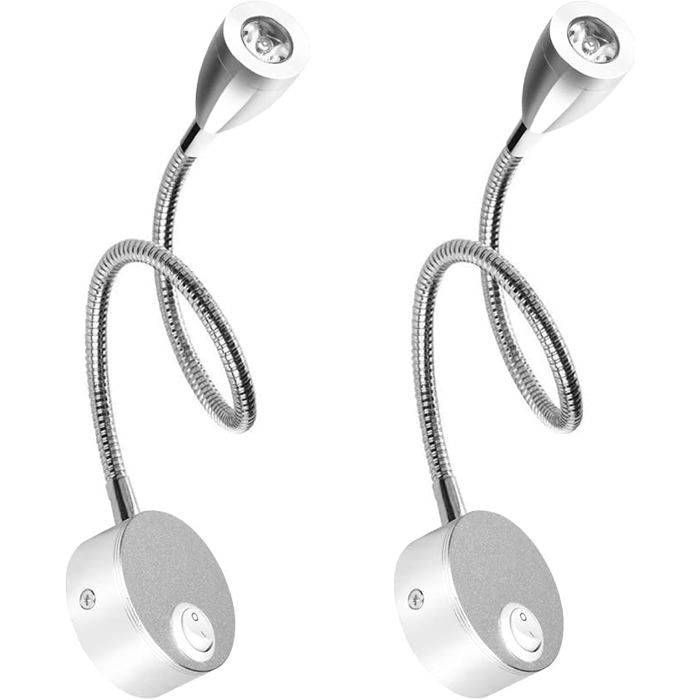 Lot de 2 lampes LED appliques murales argent 3000k adaptées aux personnes lisant avant de se coucher