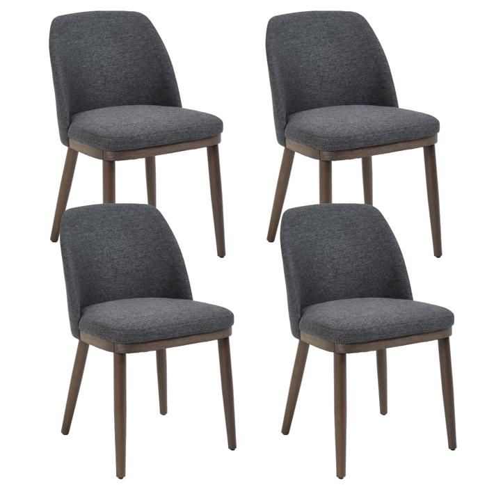 Ya-Home Chaise de Salle à Manger Bois Rétro Lot de 4 Chaise de Cuisine en Lin Chaise Salle a Manger pour Salon Chambre Gris Foncé
