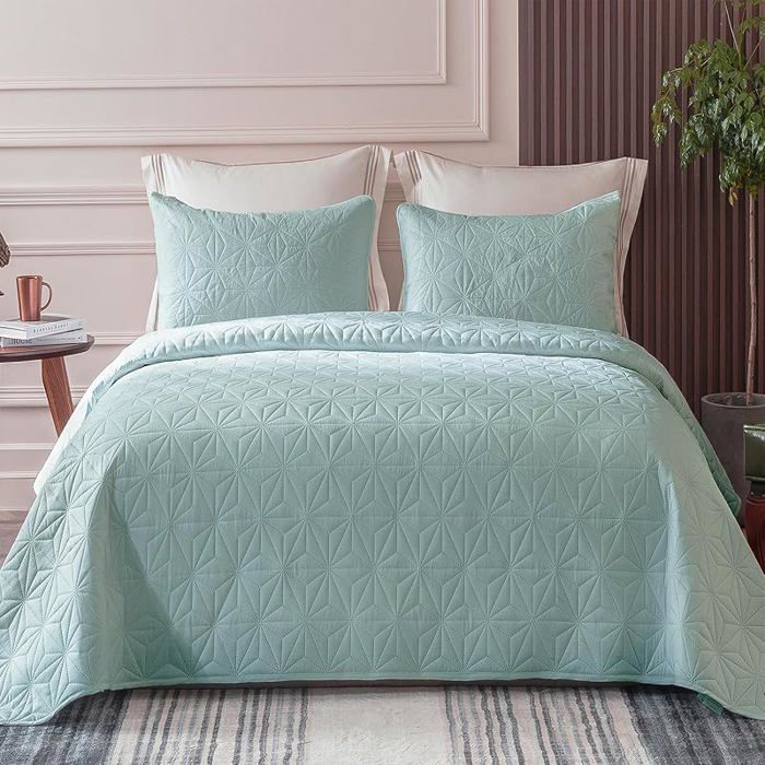Couvre-Lit 240x260 cm avec 2 Taies oreiller Dessus Lit Gaufré Doux Léger avec Motif 240 x 260 cm#Vert JETEE DE LIT