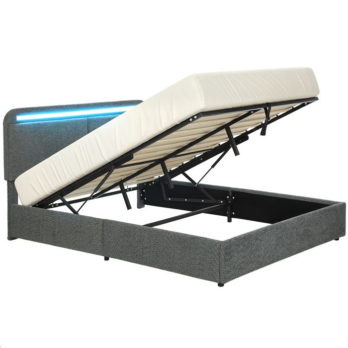 Lit coffre - HOMCOM - 140 x 190 cm - éclairage LED tête de lit réglable sommier à lattes en bois - polaire Teddy - gris Lit coffre - HOMCOM - 140 x 190 cm - éclairage LED tête de lit réglable sommier à lattes en bois - polaire Teddy - gris