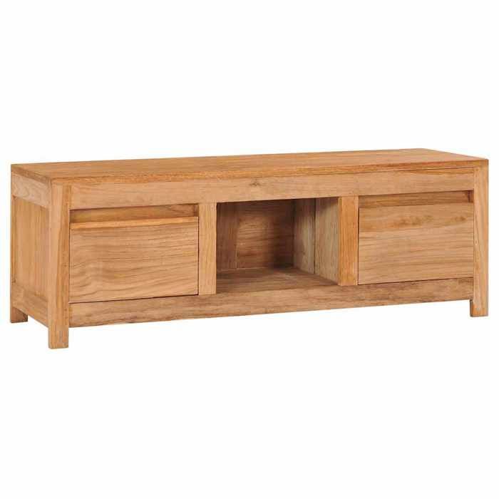 Meuble TV en bois de teck - vidaXL - 100x30x35 cm - Bois de teck massif - 2 tiroirs - 1 compartiment - Finition rustique