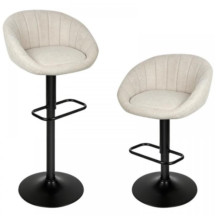 Tabourets de Bar Moderne - Lot de 2 - Coussin Confortable - Hauteur Réglable - Repose-pieds - 53x53x81-101 cm - Beige