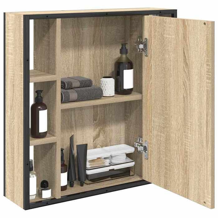 Armoire miroir salle de bain - WIENS - Chêne Sonoma - 60x16x60 cm - Bois dingénierie - Miroir plat - 5 étagères