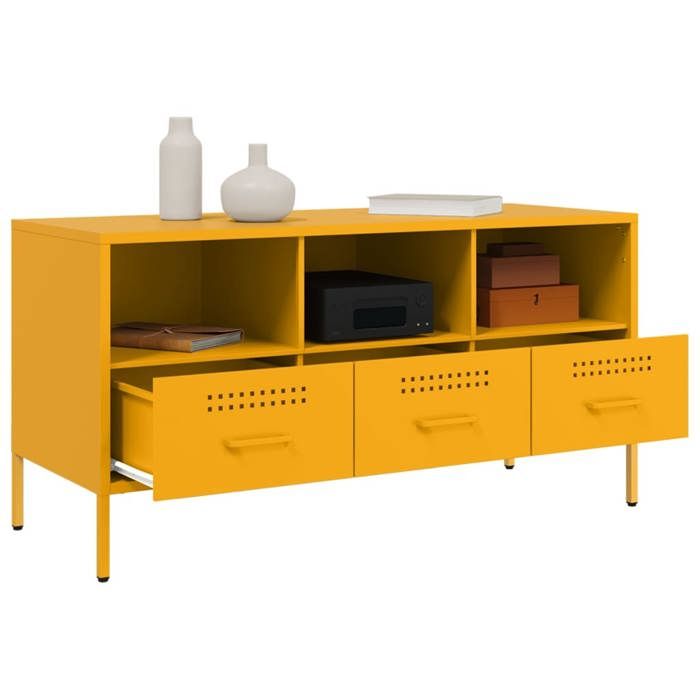 NEUF Armoire TV - Jaune - Meuble TV - TABLE TV - jaune moutarde 100 5x39x50 5 cm - acier TT4701