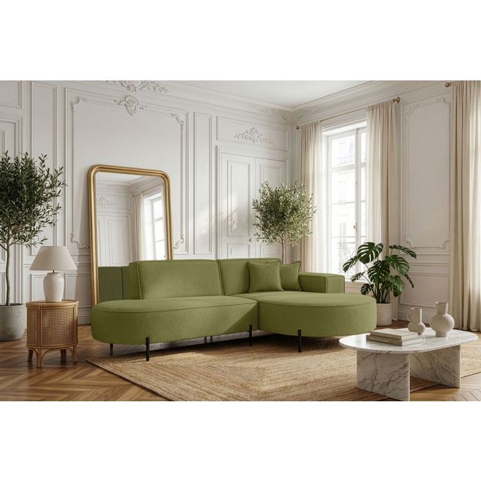 Canapé dangle droit 4 places MARLON en tissu bouclette - Vert kaki Canapé dangle droit 4 places MARLON en tissu bouclette - Vert kaki