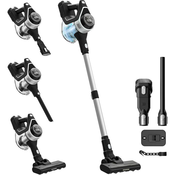 Aspirateur balai sans fil - SUTEO - Sans sac - 30 min autonomie - Bac 12 L - Filtre HEPA - 2 vitesses - Support mural - Suteo