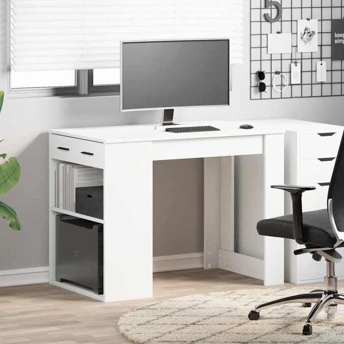 （Blanc）Bureau avec tiroir et étagère blanc bois d - MODERNE Bureau avec tiroir et étagère blanc bois dingénierie 48422