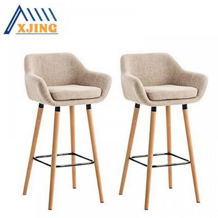 XJING Lot de 2 tabourets de bar hauts Grant - Beige - Pieds en bois massif - Repose-pieds en métal - Charge 150 kg