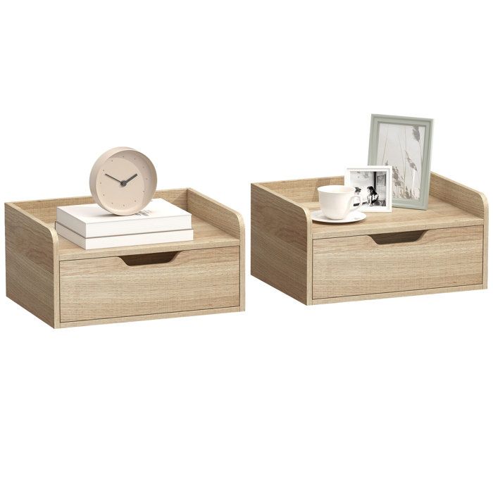 Lot de 2 tables de chevet murales - HOMCOM - tiroir et plateau à rebords surélevés - panneau de particules - 40x30x195cm - naturel