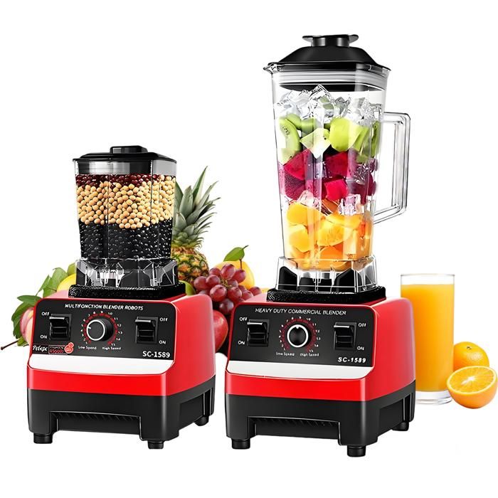 Mixeur blender 2 en 1 2000 W - 15 vitesses - 2 L - Avec 8 lames en acier inoxydable - Efficace Robot culinaire - Sans BPA