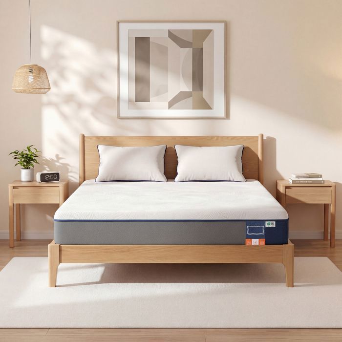 Matelas 140 x 190 cm Mousse Mémoire de Forme Gel Matelas Soutien 7 Zones Housse Lavable Chambre Bleu