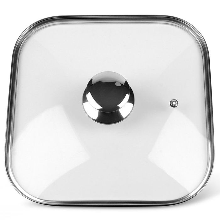 Couvercle en verre carré - ORION - 27x27 cm - Universel - Résistant à la chaleur - Évent vapeur Couvercle en verre carré - ORION - 27x27 cm - Universel - Résistant à la chaleur - Évent vapeur