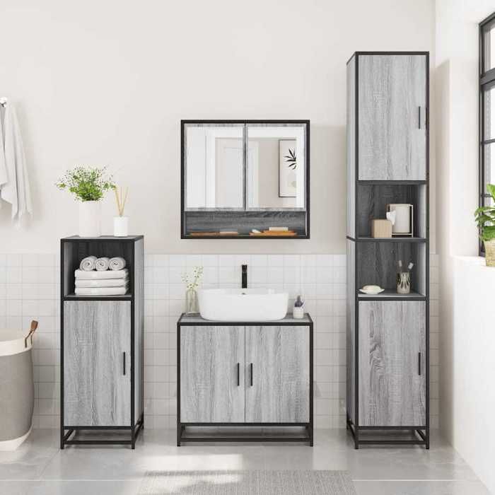En PromotionCabinet/Armoire Miroir - SHIELD - avec stockage - Meuble à miroir de salle de bain sonoma gris bois d’ingénierie48097