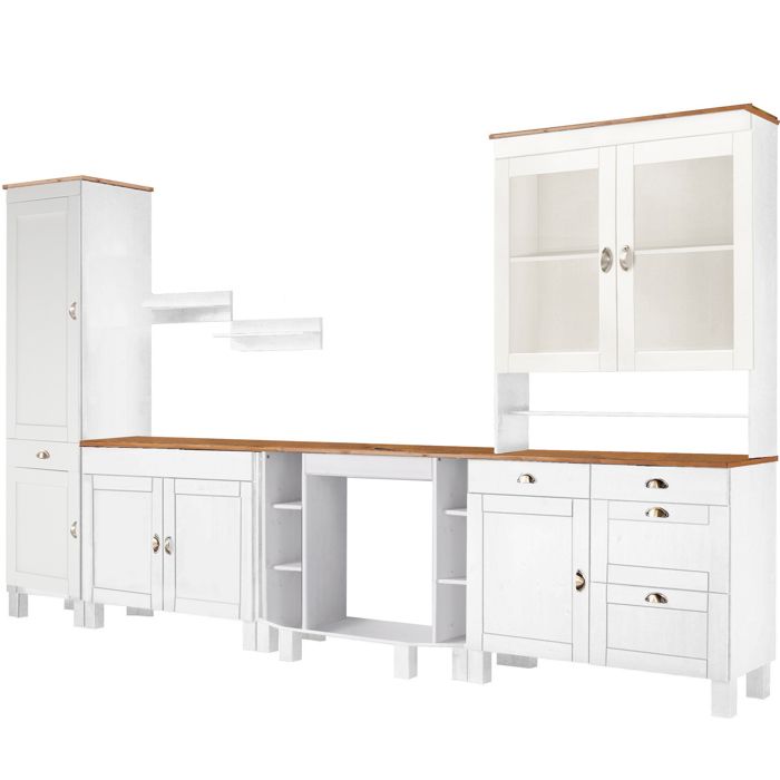 Toscana-Grand Ensemble De Cuisine 7 Pièces En Bois De Pin Miel Blanc