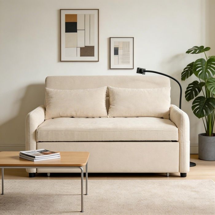Canapé-lit double - MINIMAL - N653P202022A - Beige - Dossier réglable 3 positions - Ports USB intégrés Canapé-lit double - MINIMAL - N653P202022A - Beige - Dossier réglable 3 positions - Ports USB intégrés