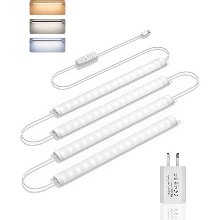 Lampe de Cuisine LED Fiire Ultra FineRégble en Luminosité Bande Lumière 4 x 30 cm 400 lm avec Interrupteur3 30cm*4