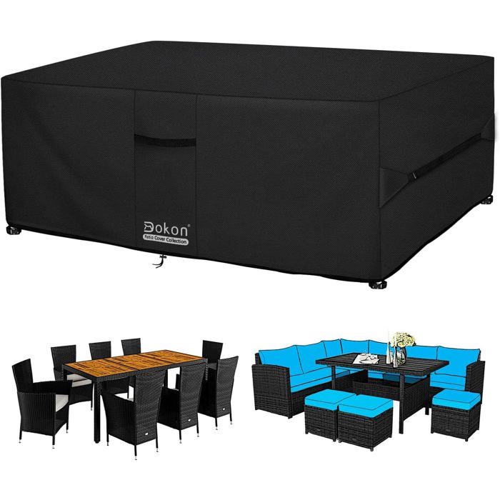Housse Salon de Jardin Exterieur avec Aérations Imperméable Résistant au Vent Anti-UV Tissu Oxford 420D Bache (250x150x90cm) Noir